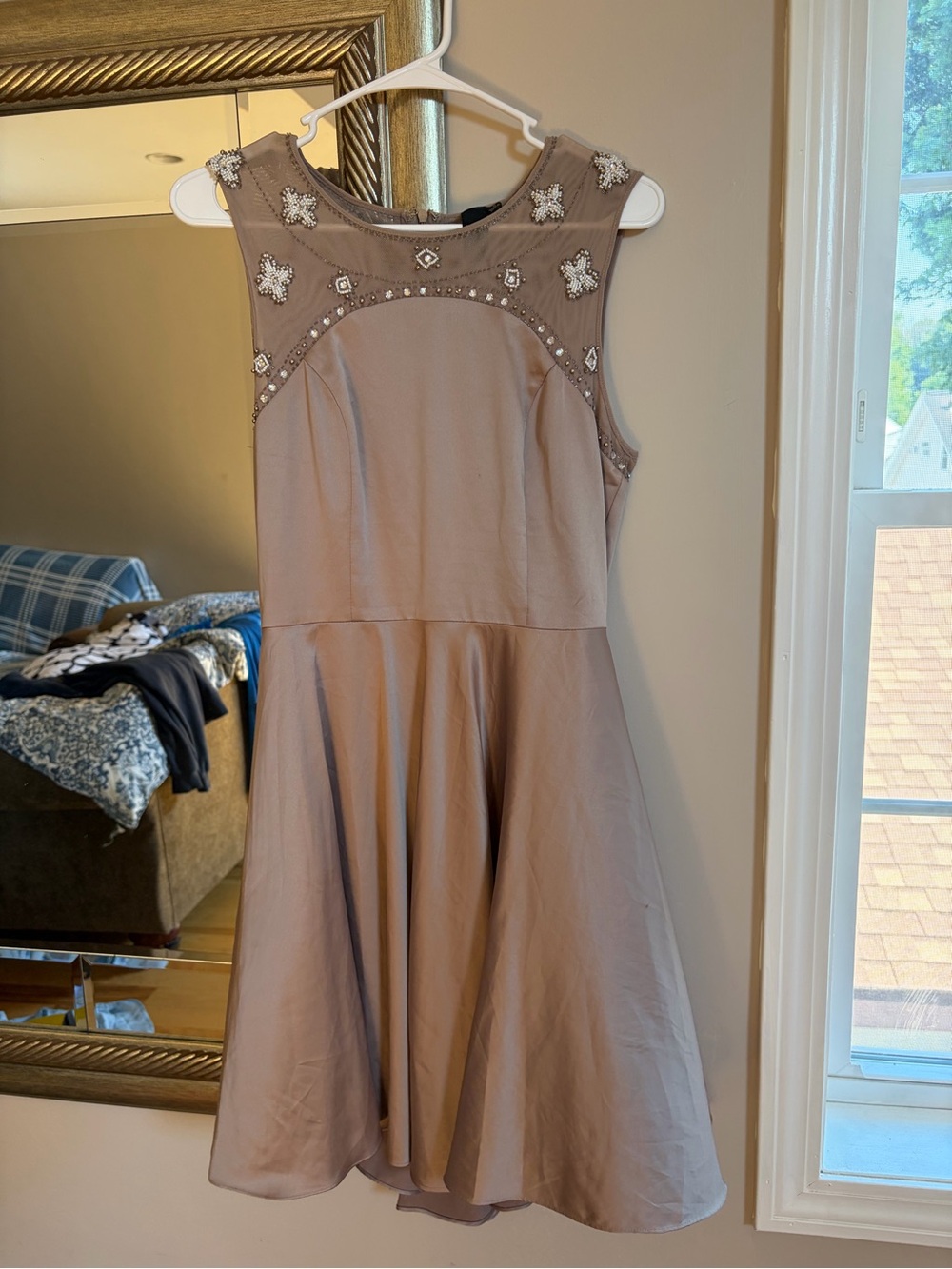 Embellished Sleeveless Taupe Midi Dress